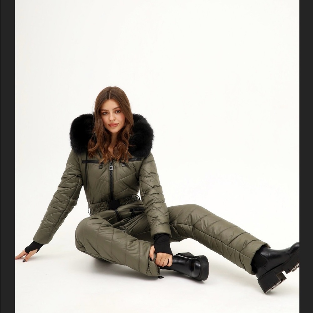 Women Ski jumpsuit olive Dark green Size M